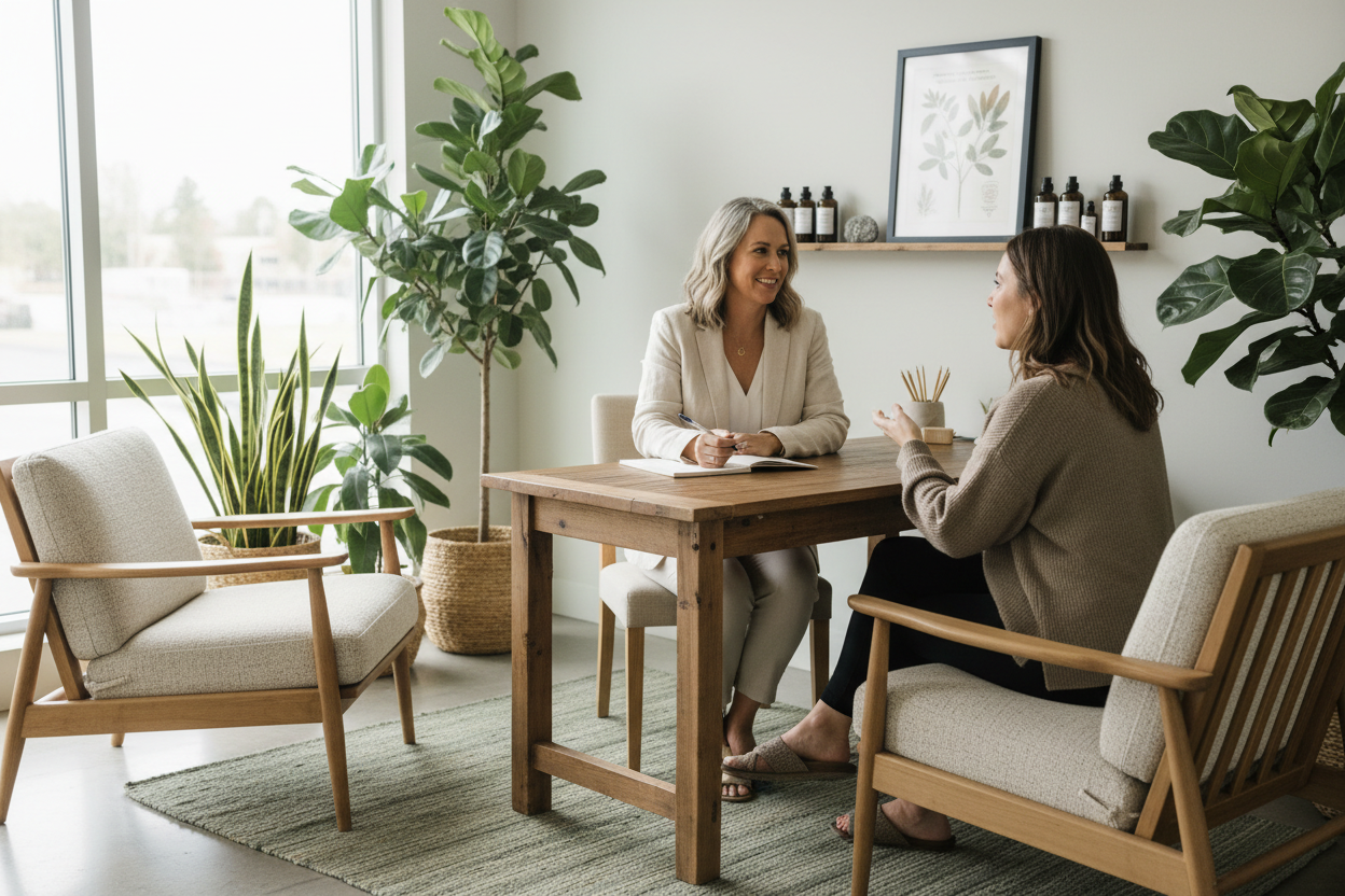 Naturopath questioning a client